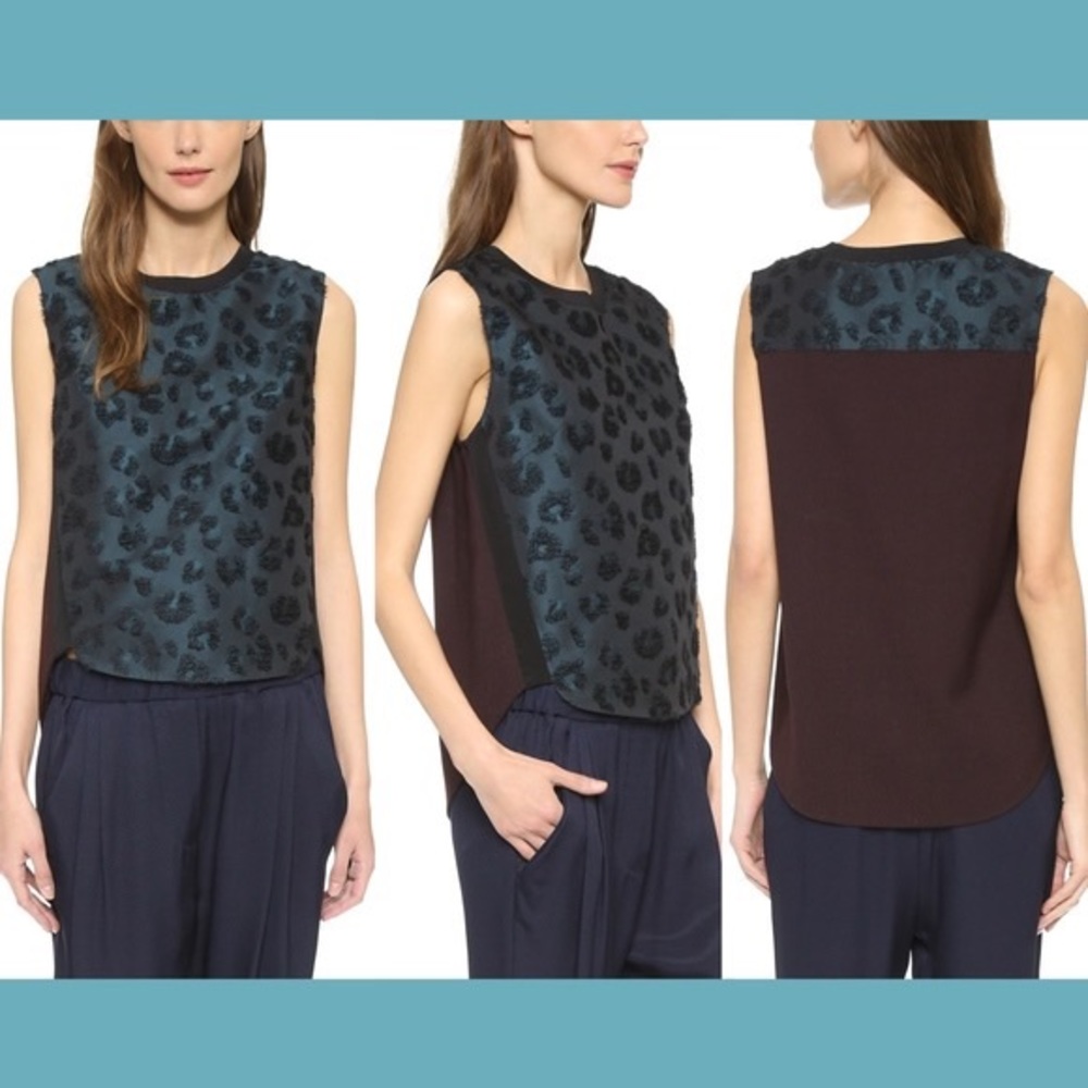 3.1 Phillip Lim Leopard Pattern Sculpted Tank Dark Teal/Brown